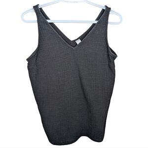 Old Navy Black Gauze Cotton Double V Neck Sleeveless Tank Top Women Small